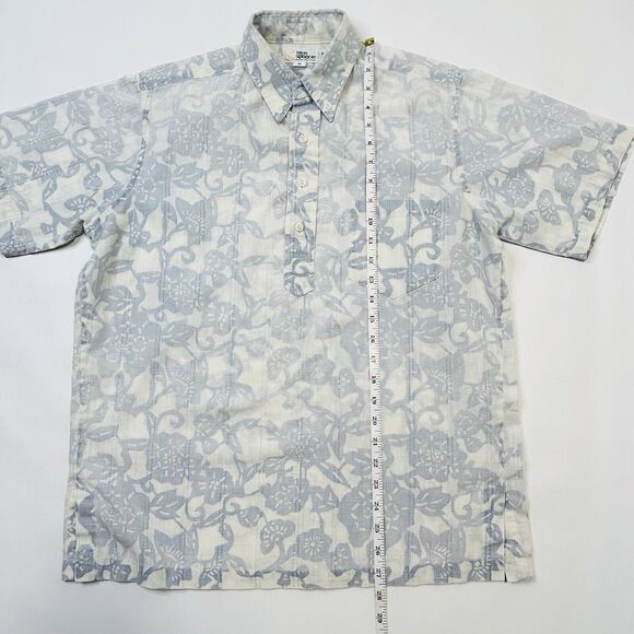 Reyn Spooner 1/4 Button Up Aloha Shirt Mens Size Medium Blue Floral Hawaiian - Picture 9 of 12